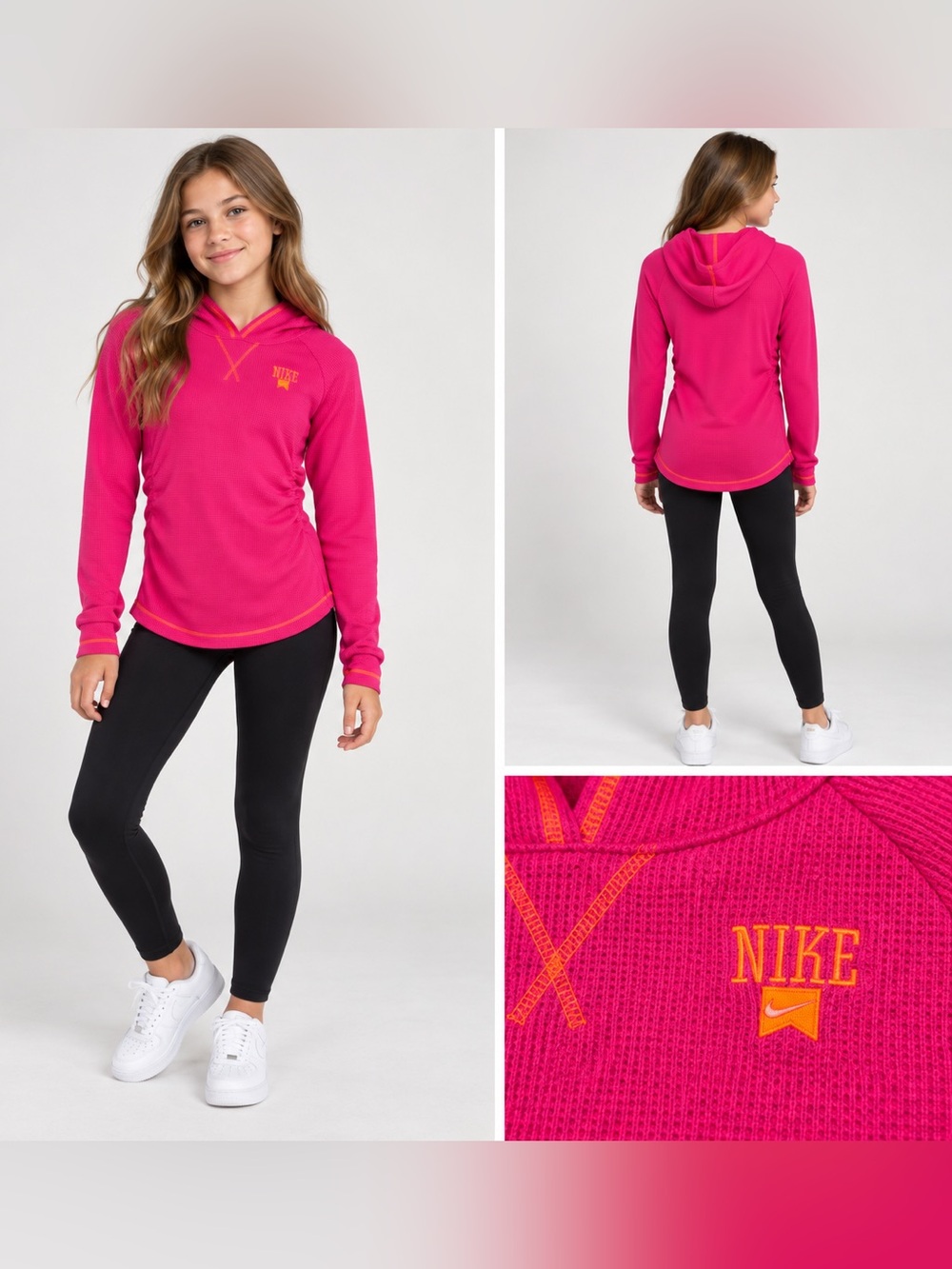 Nike Girls' Hot Pink Hooded Long Sleeve Top size L